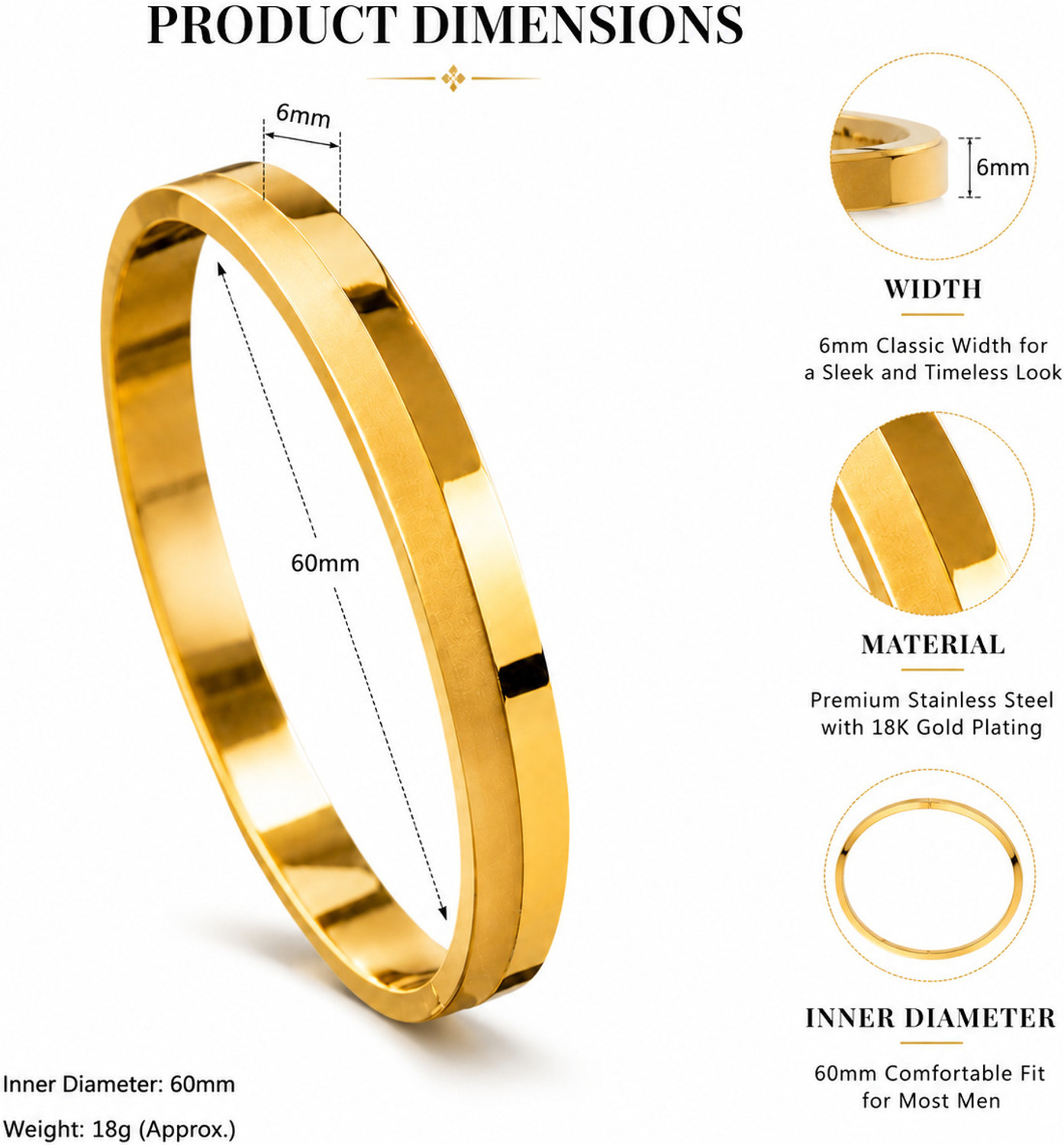 Image of FEEDNIX Stainless Steel Gold-plated Kada