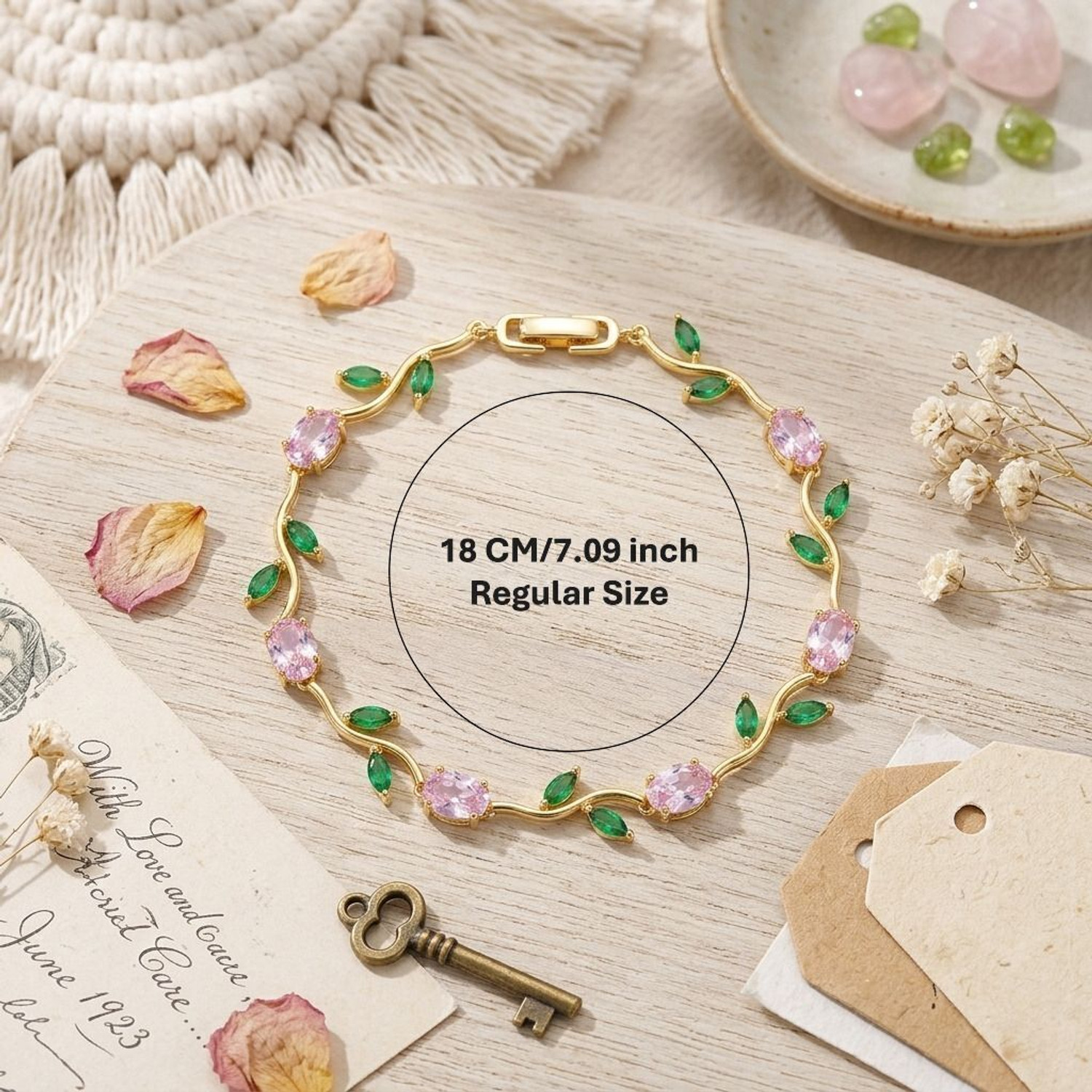 Image of XAYAH Stainless Steel Emerald, Ruby Gold-plated Bracelet