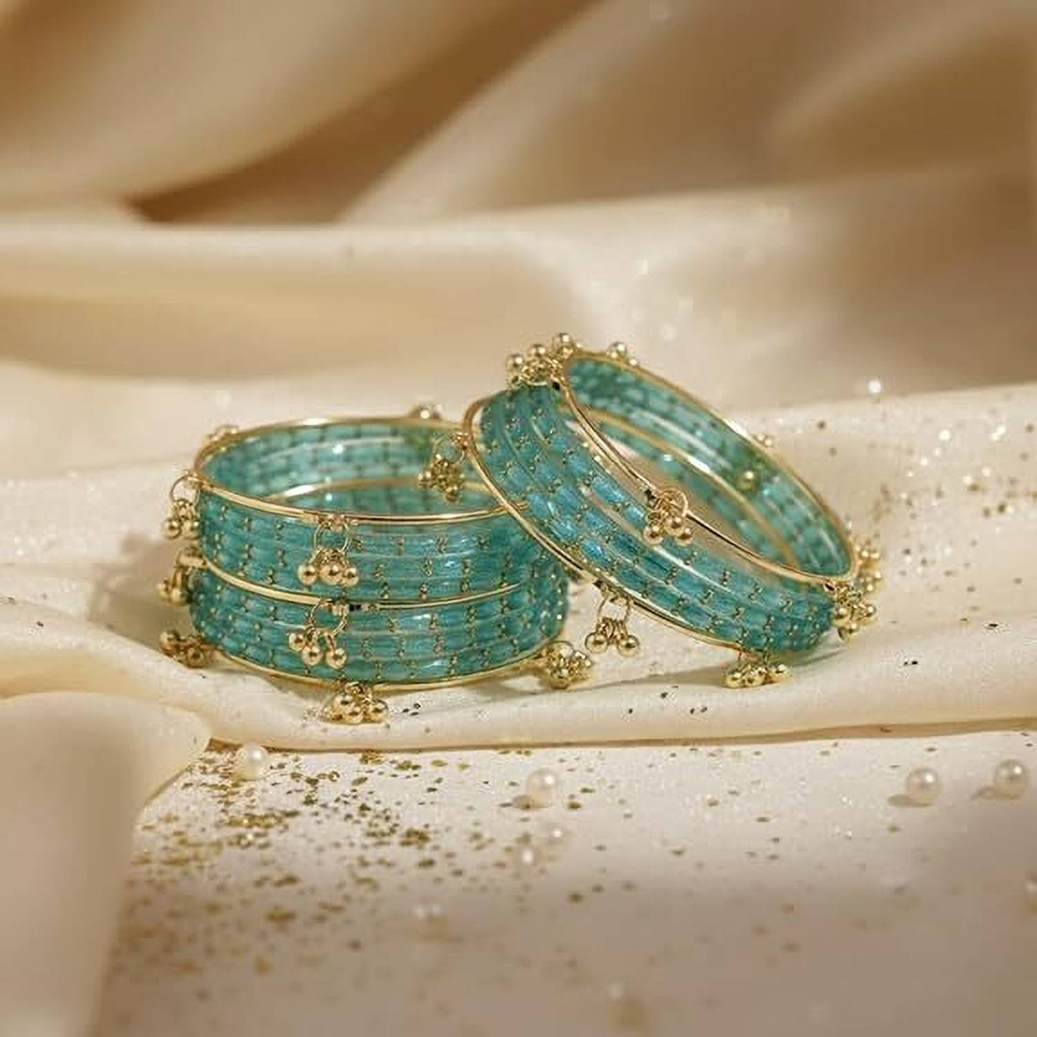 Banglezone Metal, Glass Bangle Set