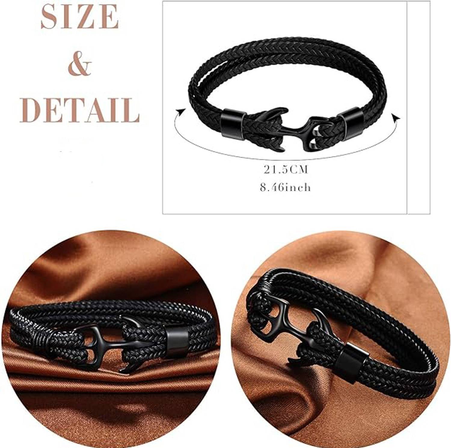 Fashion Frill Leather Black Silver Bracelet - Image 5
