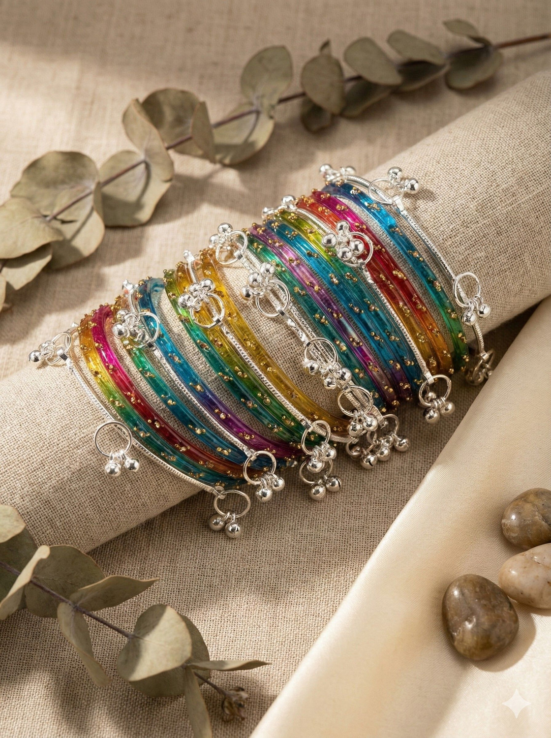Image of MM Jewels Metal, Glass Bangle Set