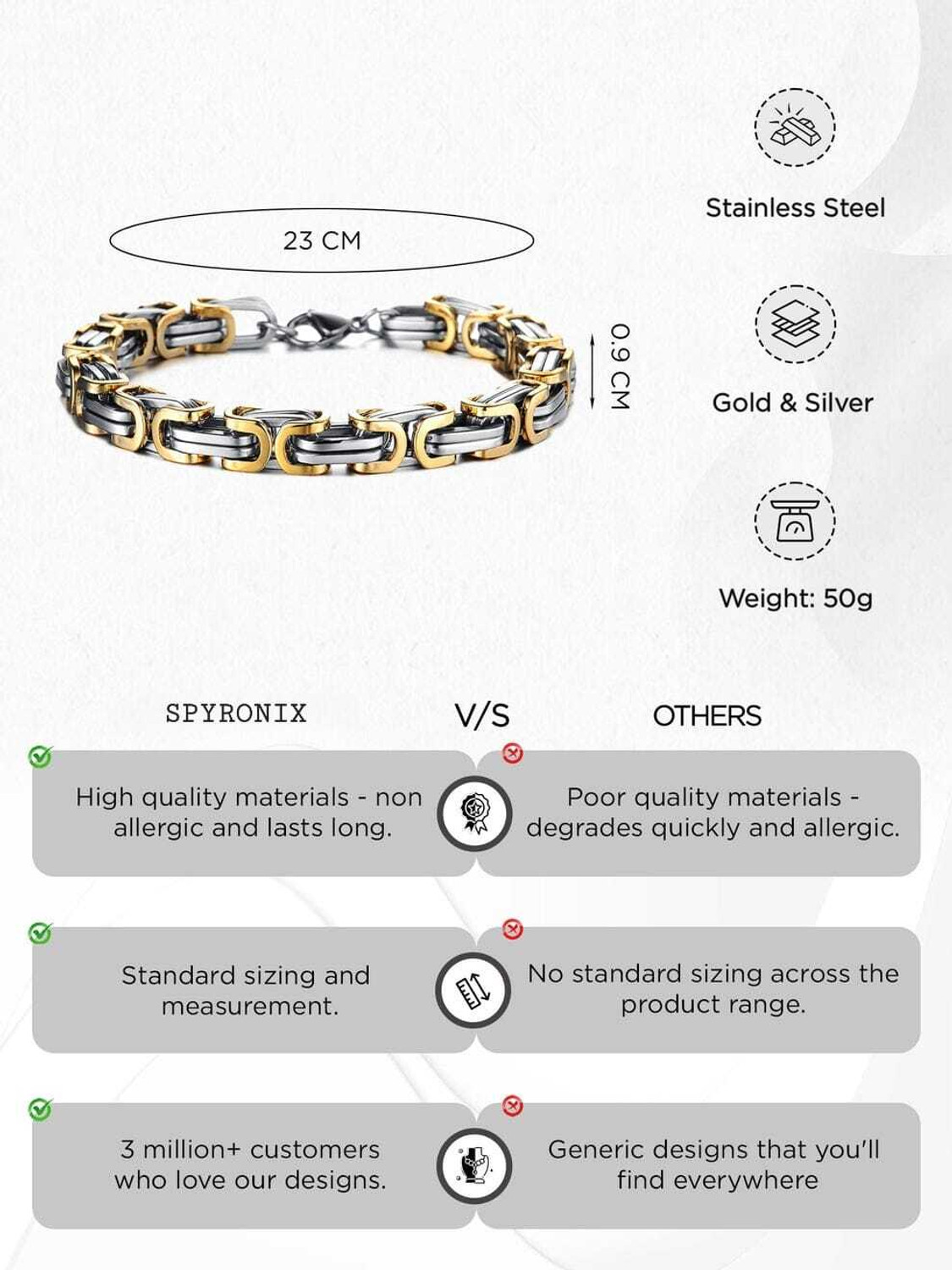 Image of SPYRONIX REAL TREASURE Stainless Steel Gold-plated, Silver Bracelet