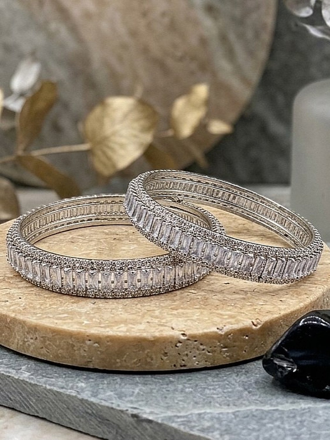 Image of aarnaa Alloy Silver Bangle Set