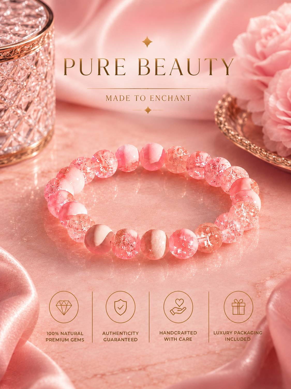ANANYA JWELS Rose Quartz, Crystal, Glass Beads, Diamond, Crystal Bracelet