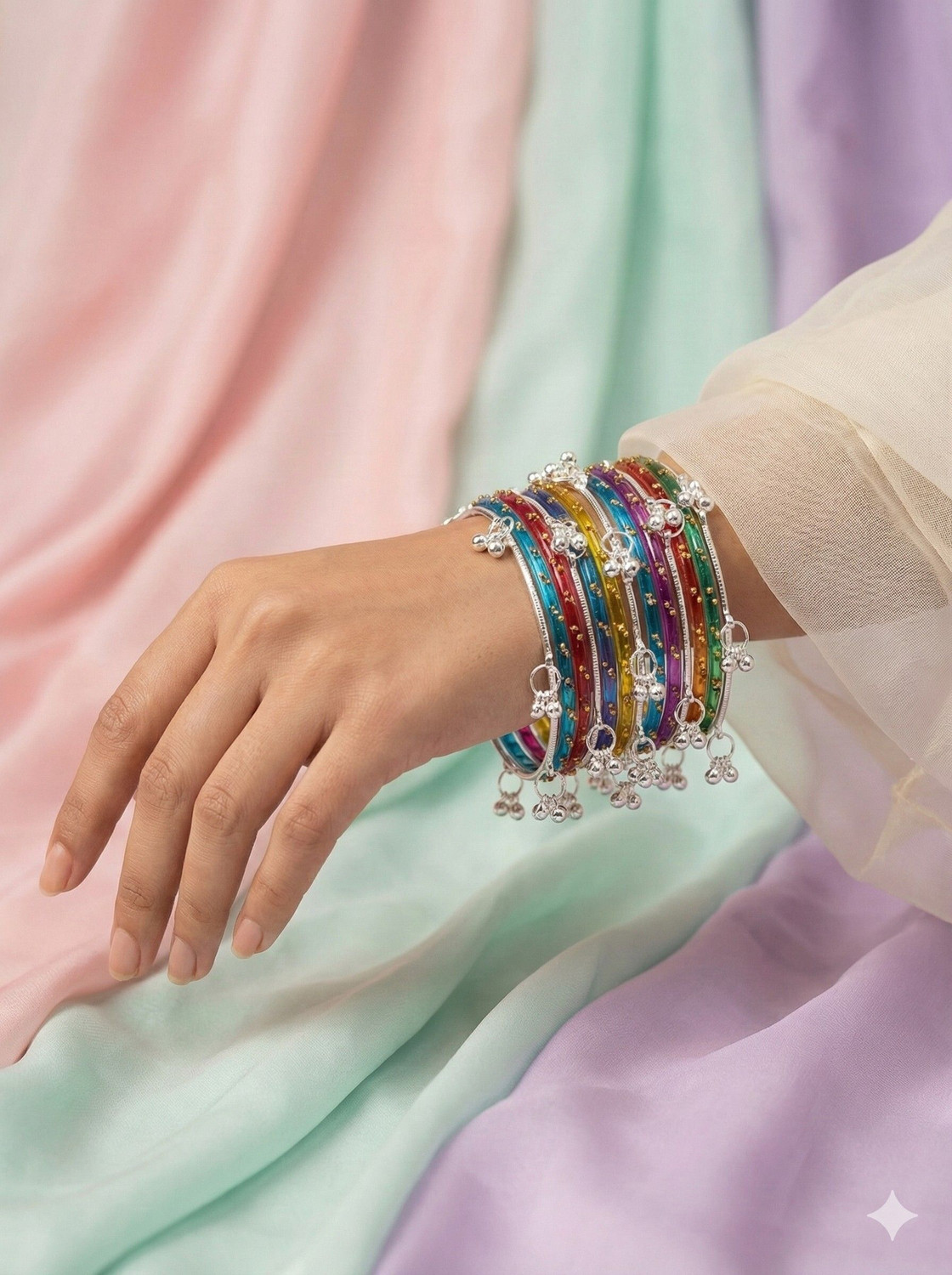 Image of MM Jewels Metal, Glass Bangle Set