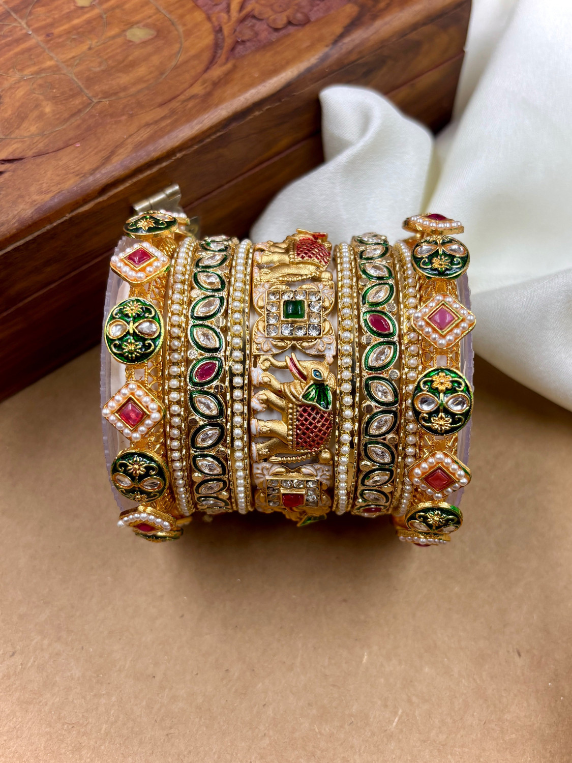 Image of weddingchuda Metal Beads Bangle Set