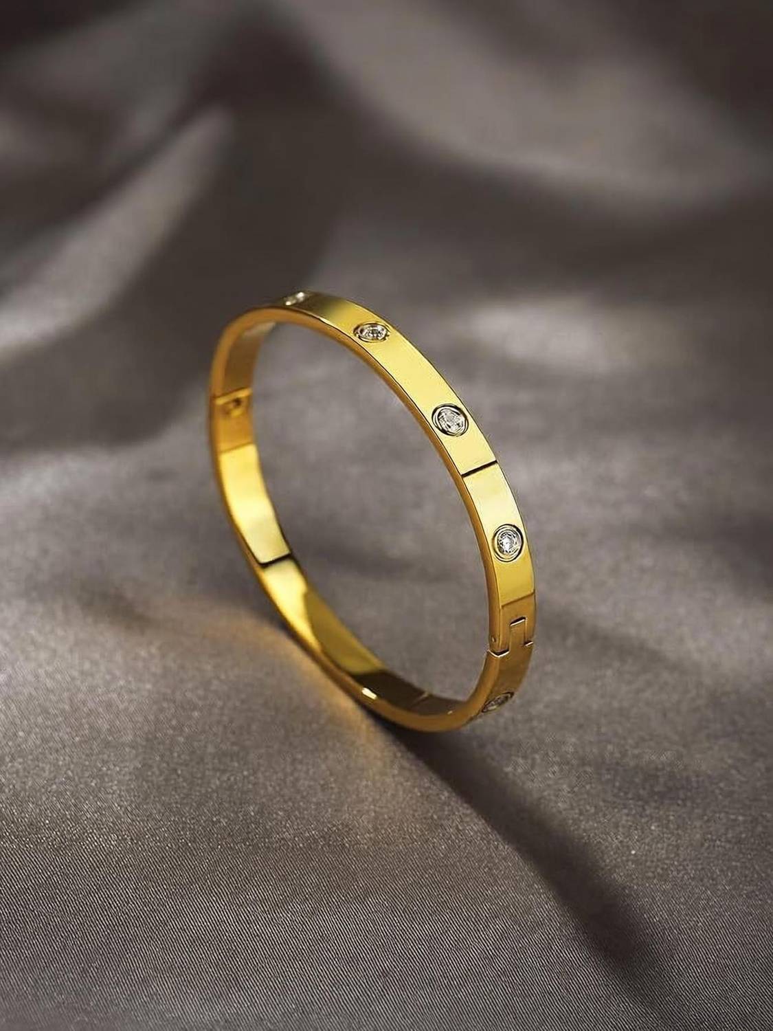 alinora jewels Stainless Steel Cubic Zirconia Gold-plated Kada