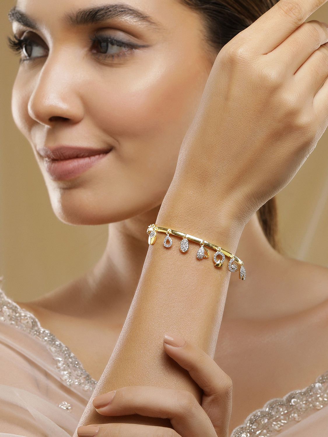 Image of RUBANS Alloy Cubic Zirconia Gold-plated Bracelet