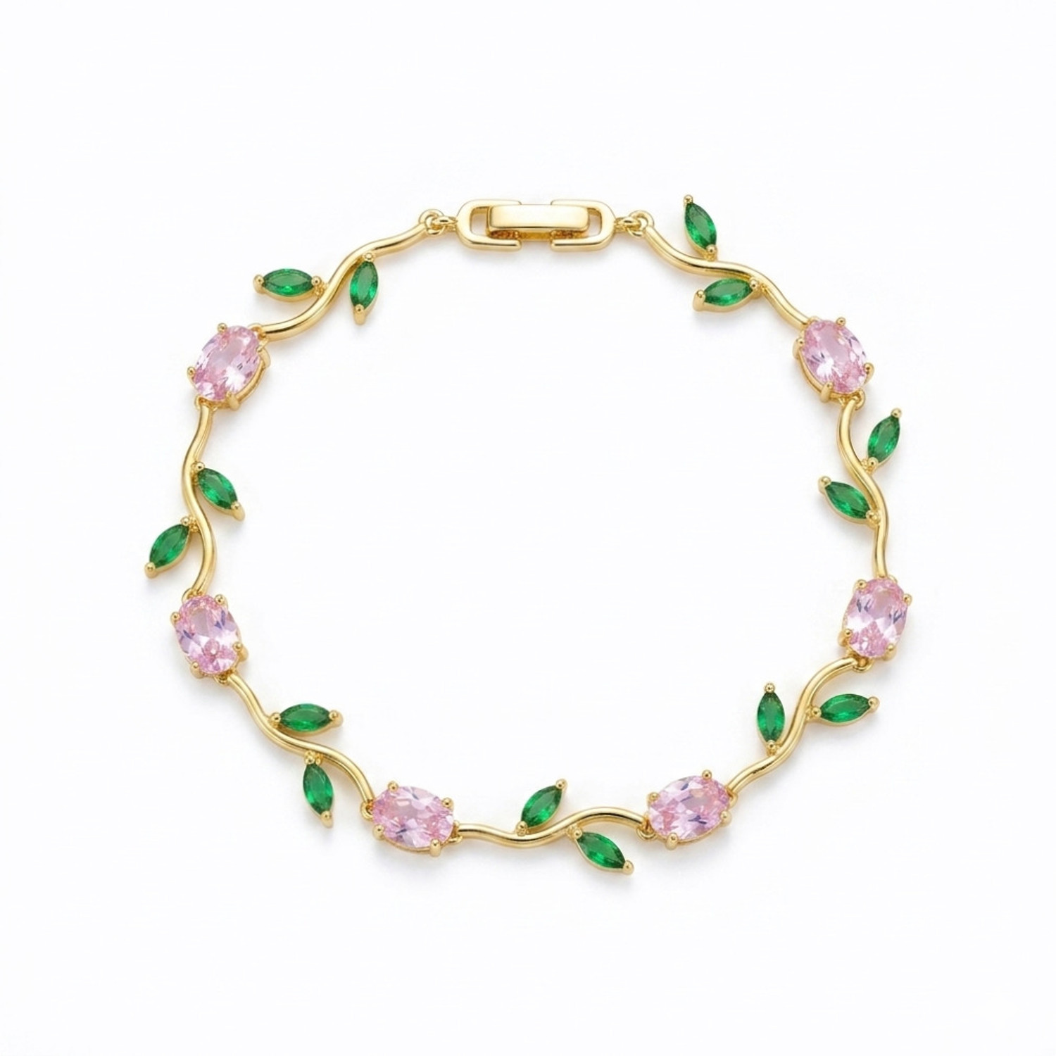 Image of XAYAH Stainless Steel Emerald, Ruby Gold-plated Bracelet