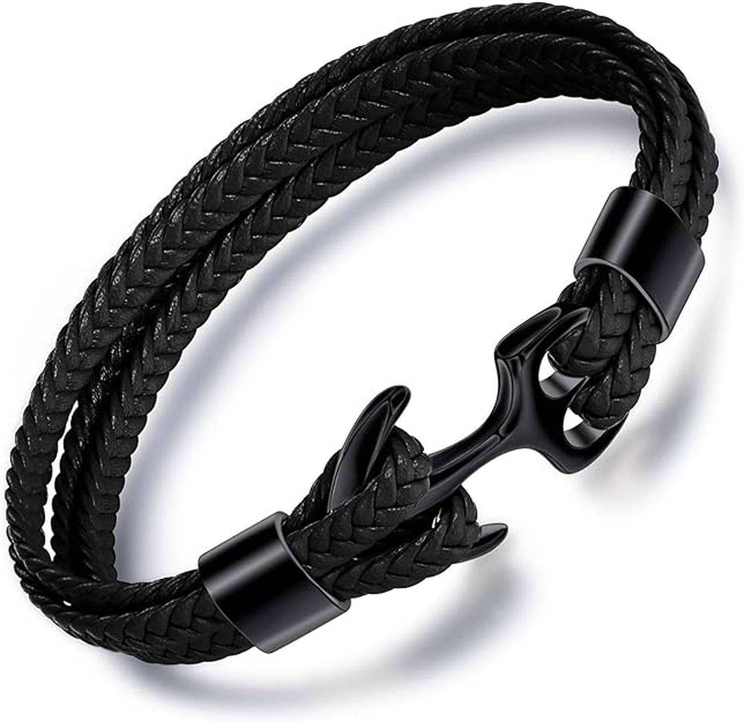 Fashion Frill Leather Black Silver Bracelet - Image 4