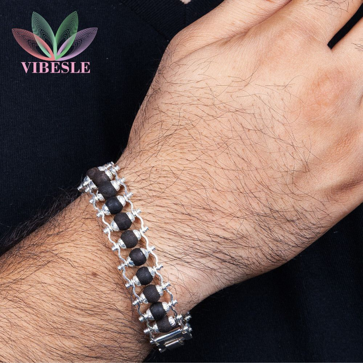 Image of VIBESLE Wood Beads Silver Coated Bracelet