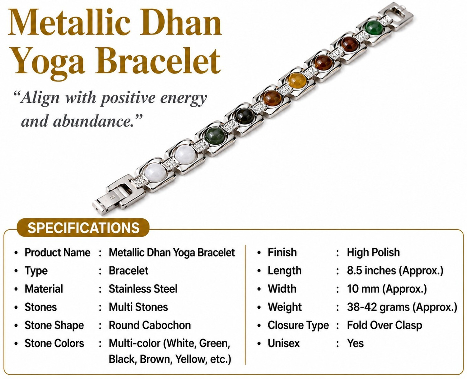 Image of Tanishee- The Real Jewels Stone, Stainless Steel Crystal, Quartz Silver Bracelet