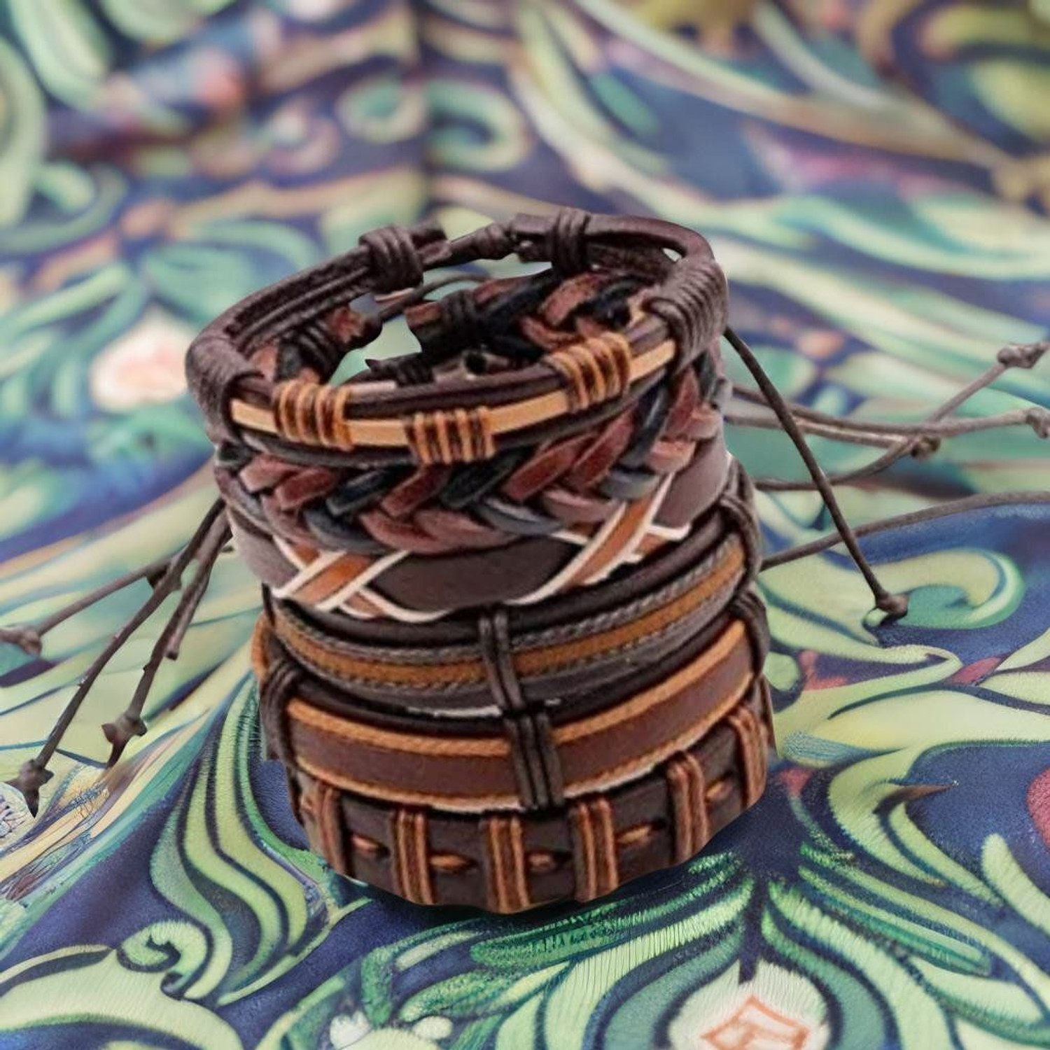 Image of University Trendz Leather Silver Coated Bracelet Set