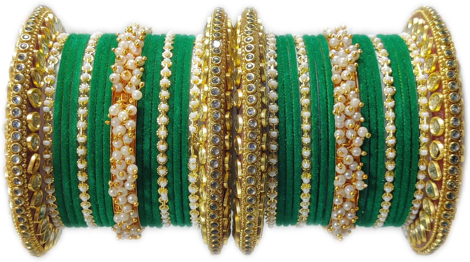 Ammoli Metal Pearl Gold-plated Bangle Set