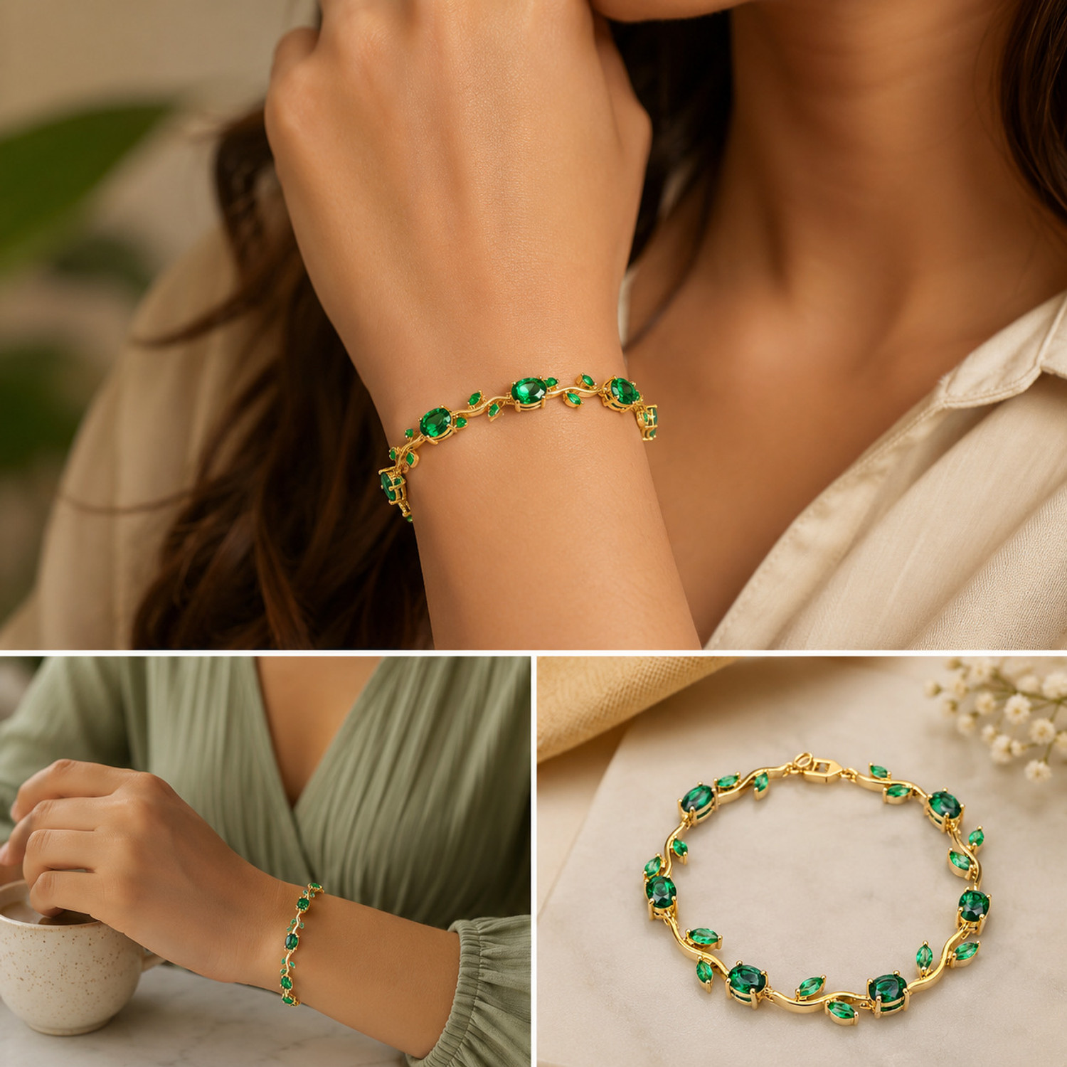 Image of zevarna Alloy Cubic Zirconia Gold-plated Bracelet Set