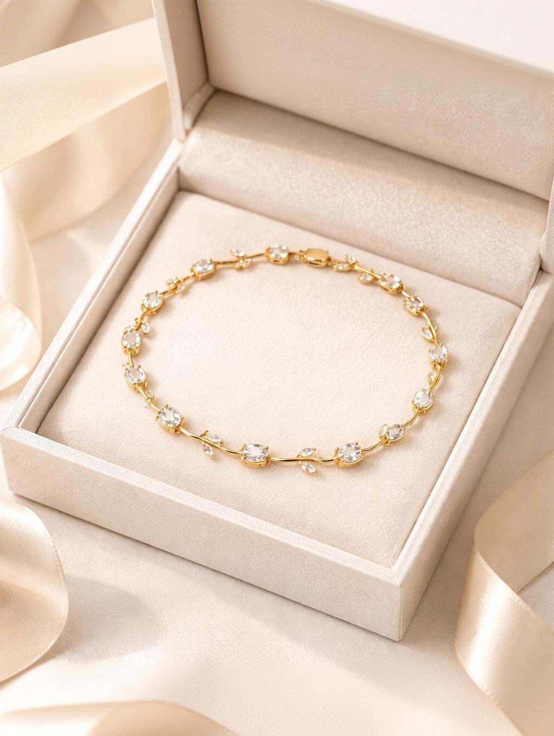 Image of zevarna Alloy Cubic Zirconia Gold-plated Bracelet Set