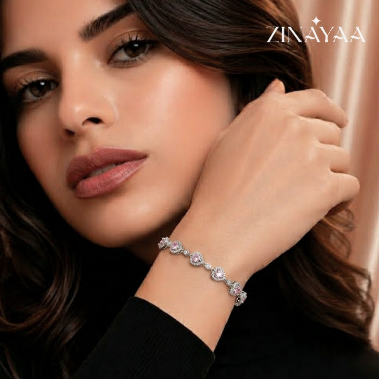 Image of Zinayaa Sterling Silver Zircon Rhodium Bracelet