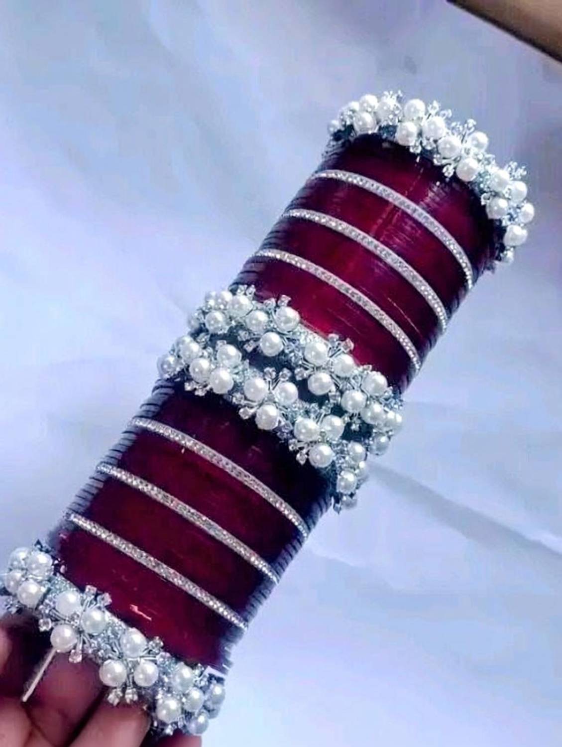 ABBNGLES Plastic Pearl, Rhinestone Bangle Set