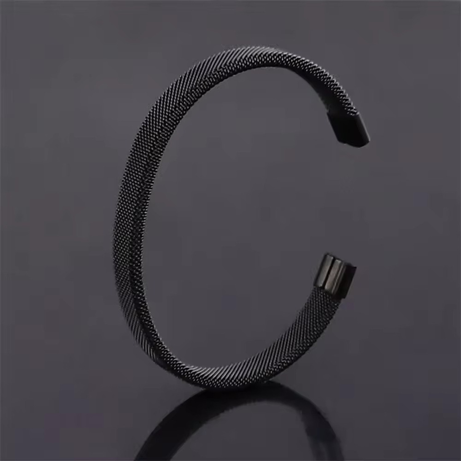 Image of MEENAZ Metal, Alloy, Stainless Steel Black Silver Cuff