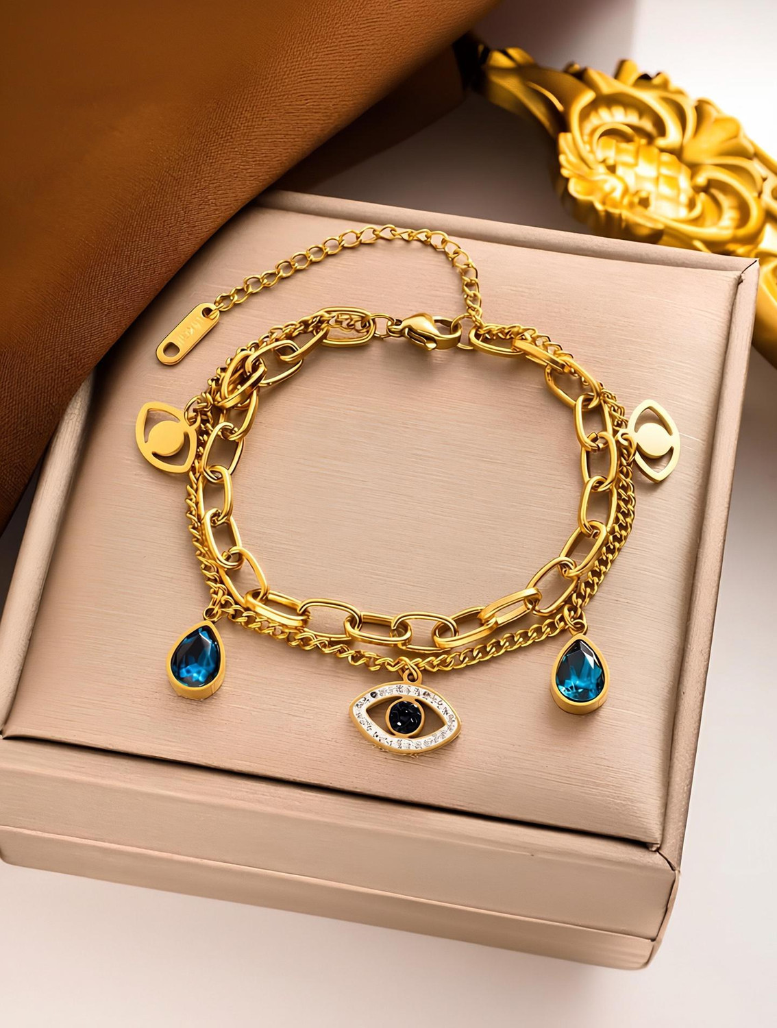 Image of Karishma Kreations Stainless Steel Gold-plated Charm Bracelet