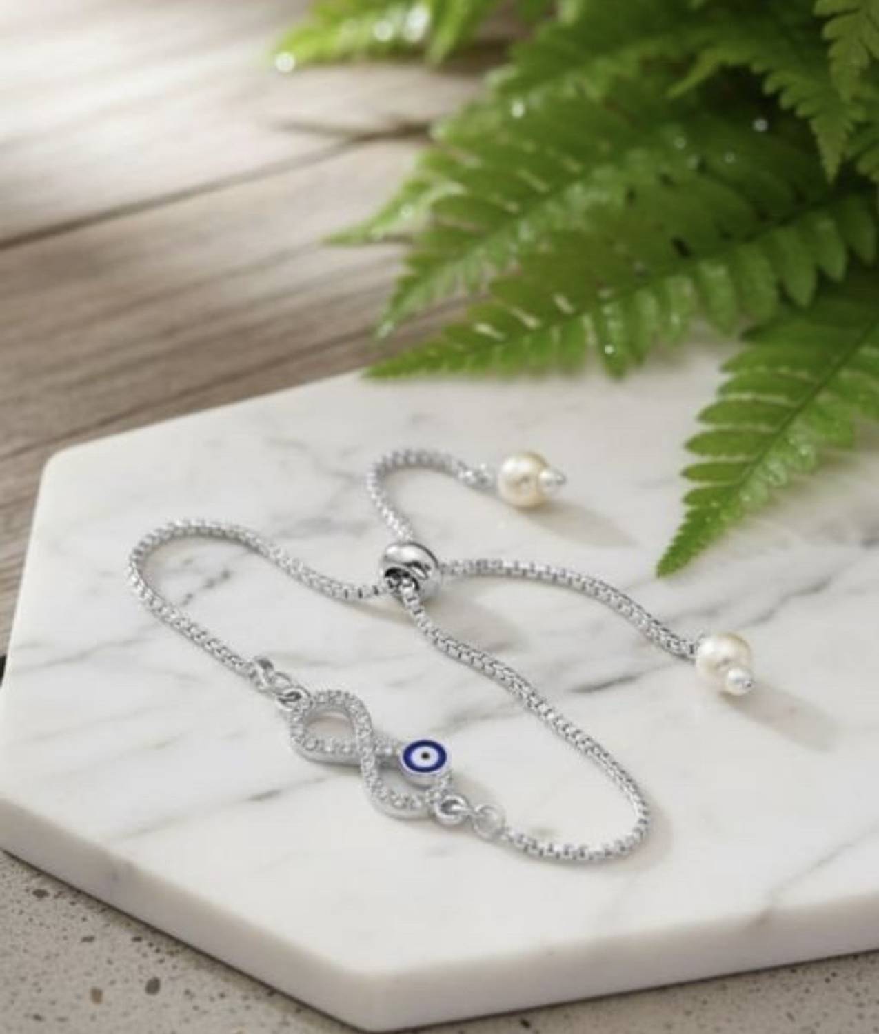 empire e commerce Alloy Pearl, Cubic Zirconia Silver Bracelet - Image 3