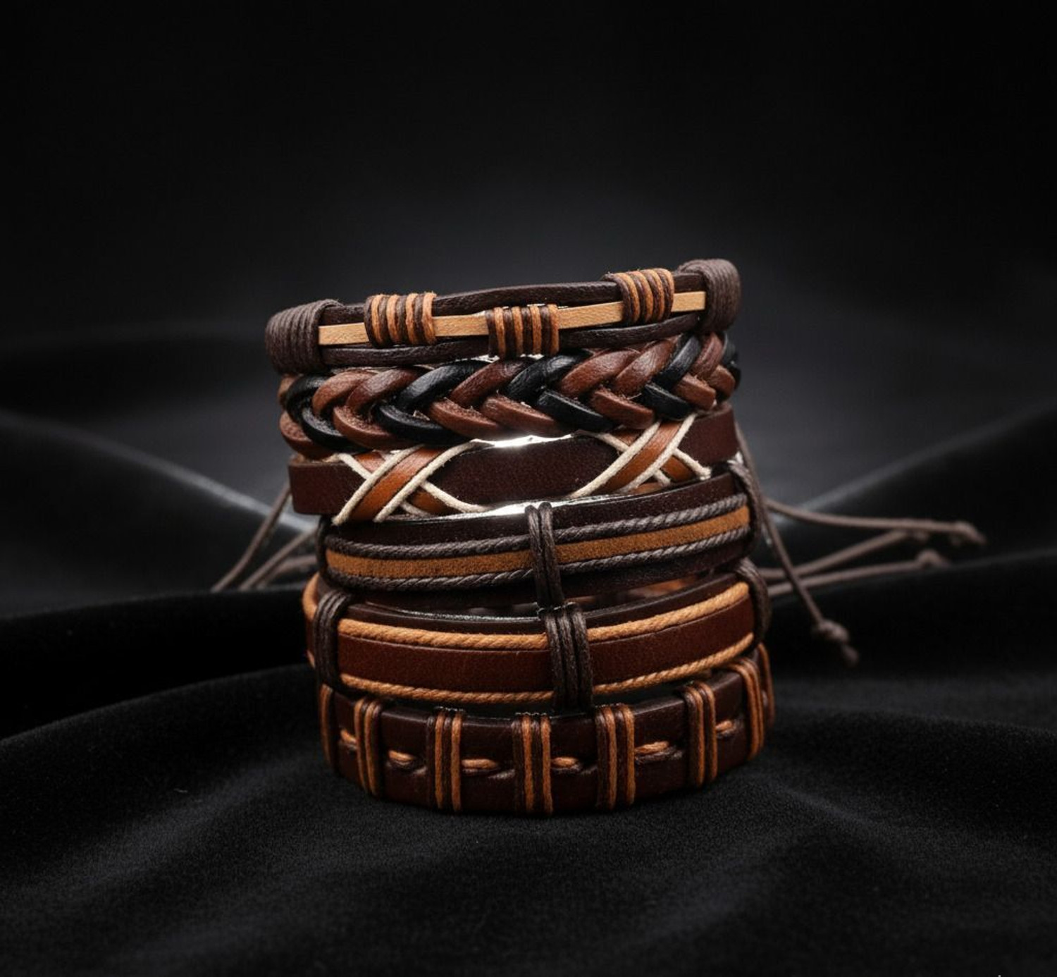 Image of University Trendz Leather Silver Coated Bracelet Set