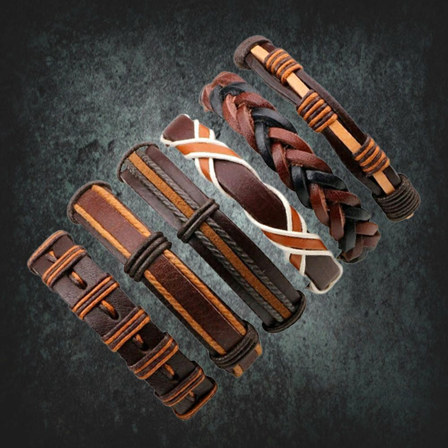 Image of University Trendz Leather Silver Coated Bracelet Set
