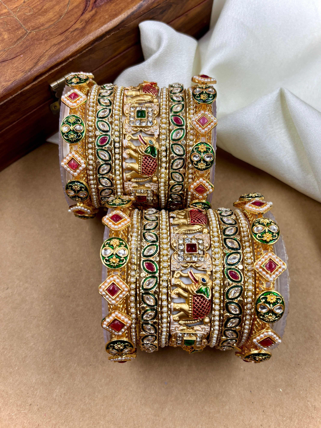 Image of weddingchuda Metal Beads Bangle Set