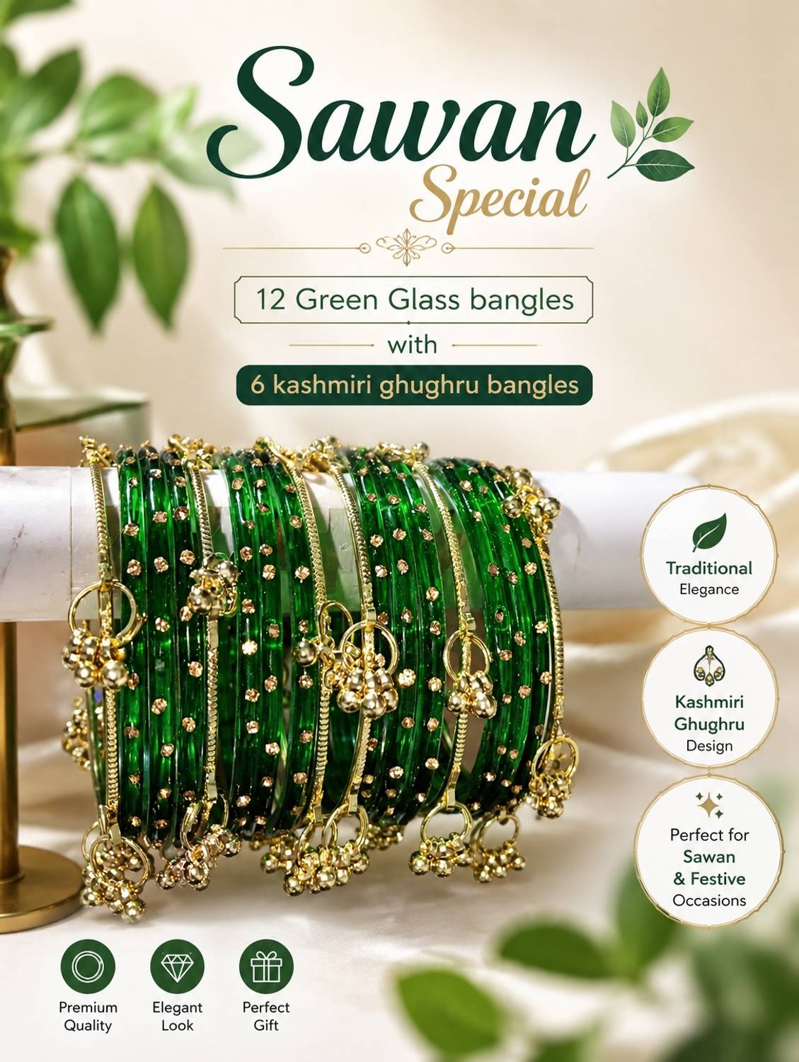 Kashmiri Ghughru Glass Bangle Set Pack of 10 - Image 1