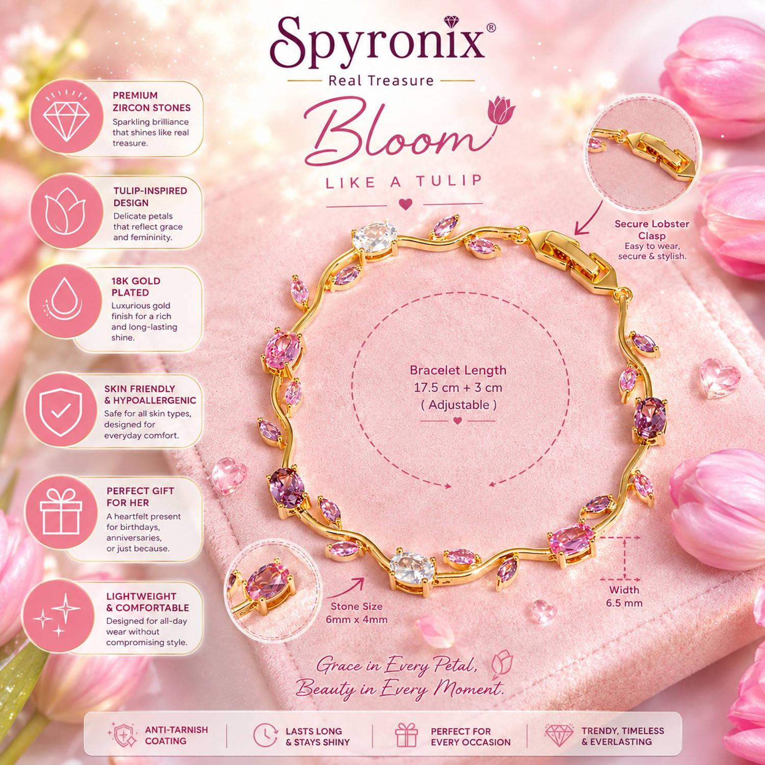 Image of spyronix Stainless Steel Cubic Zirconia Gold-plated Bracelet
