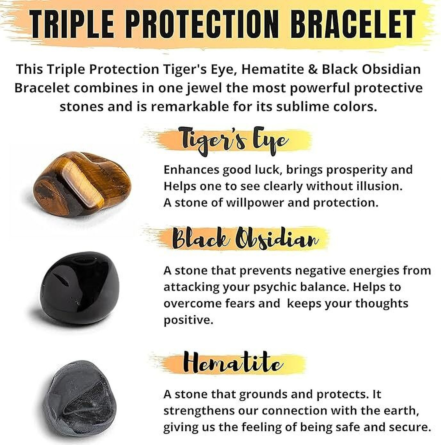 Image of VIBESLE Stone, Tiger's Eye, Black Obsidian Crystal Bracelet