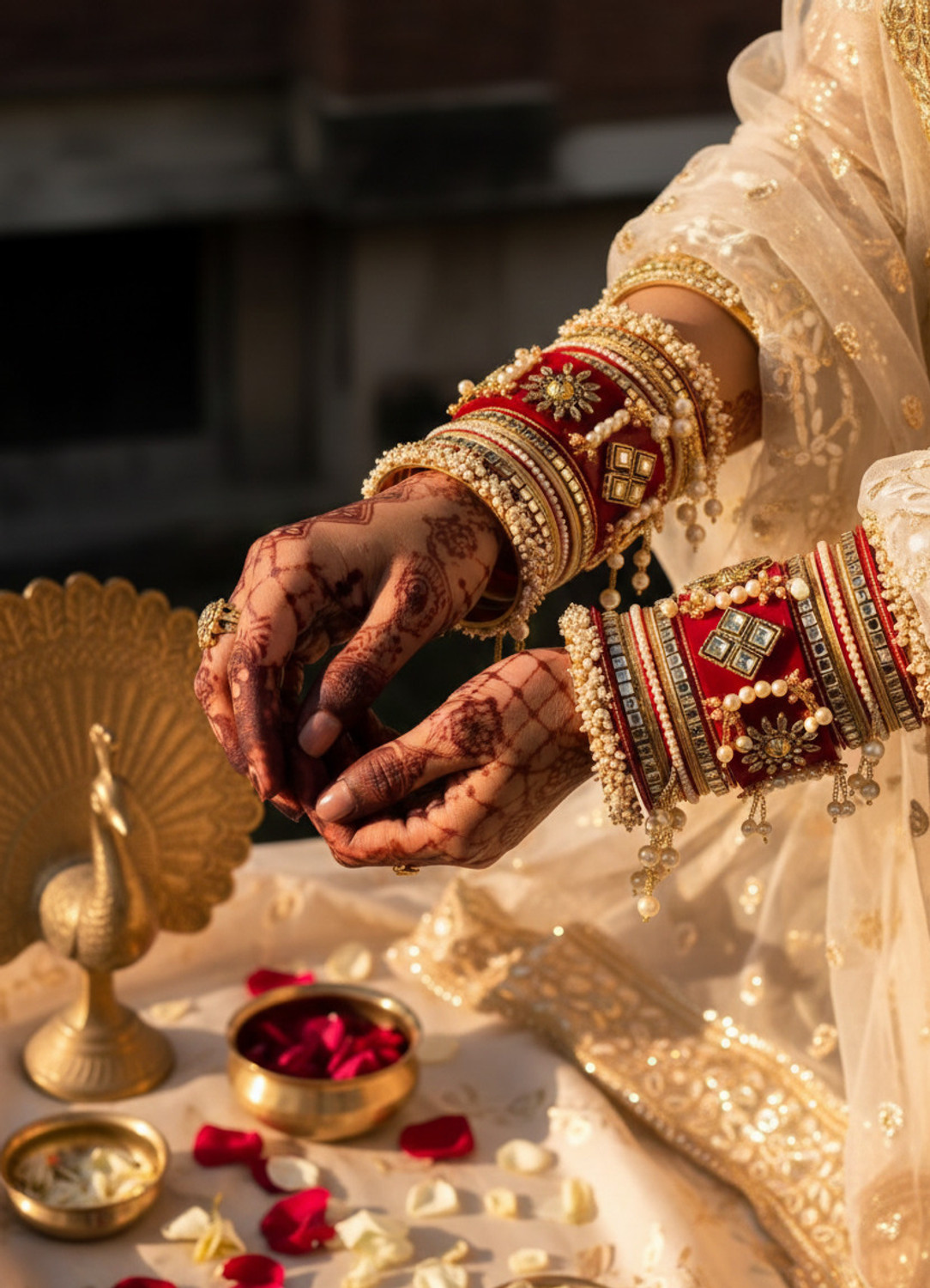 Image of SHIVANSH BANGLES Metal, Mother of Pearl, Plastic, Alloy Pearl Gold-plated Chudas
