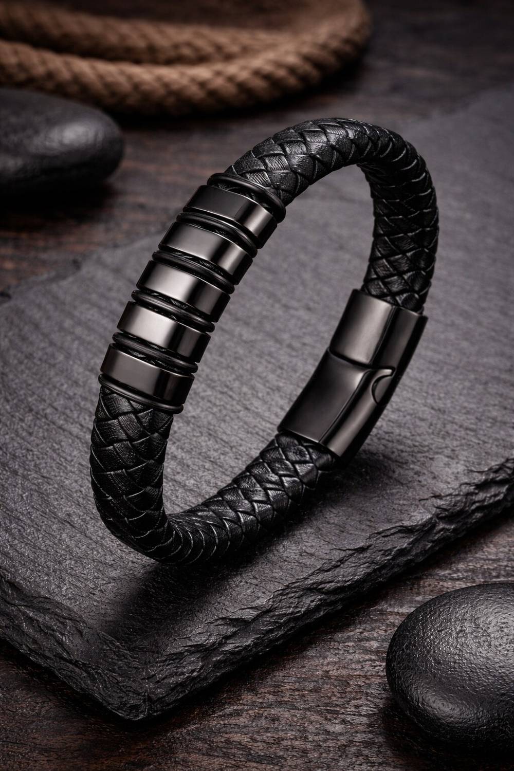 Rgulus Leather Rhodium Bracelet - Image 3
