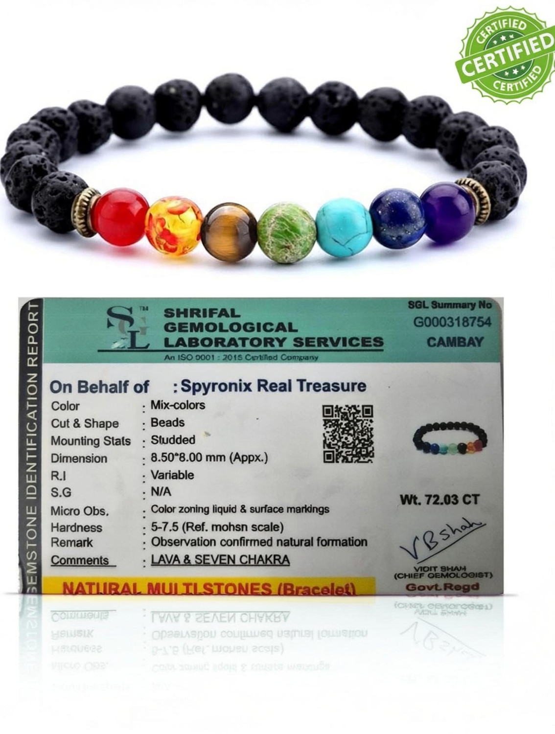 SPYRONIX REAL TREASURE Stone, 7 Chakra Crystal Bracelet