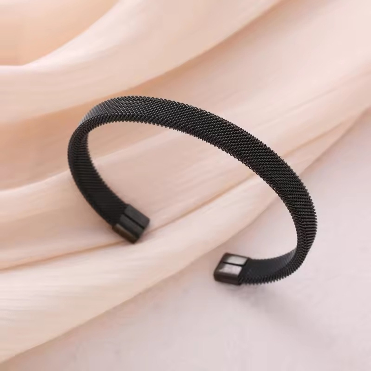 Image of MEENAZ Metal, Alloy, Stainless Steel Black Silver Cuff
