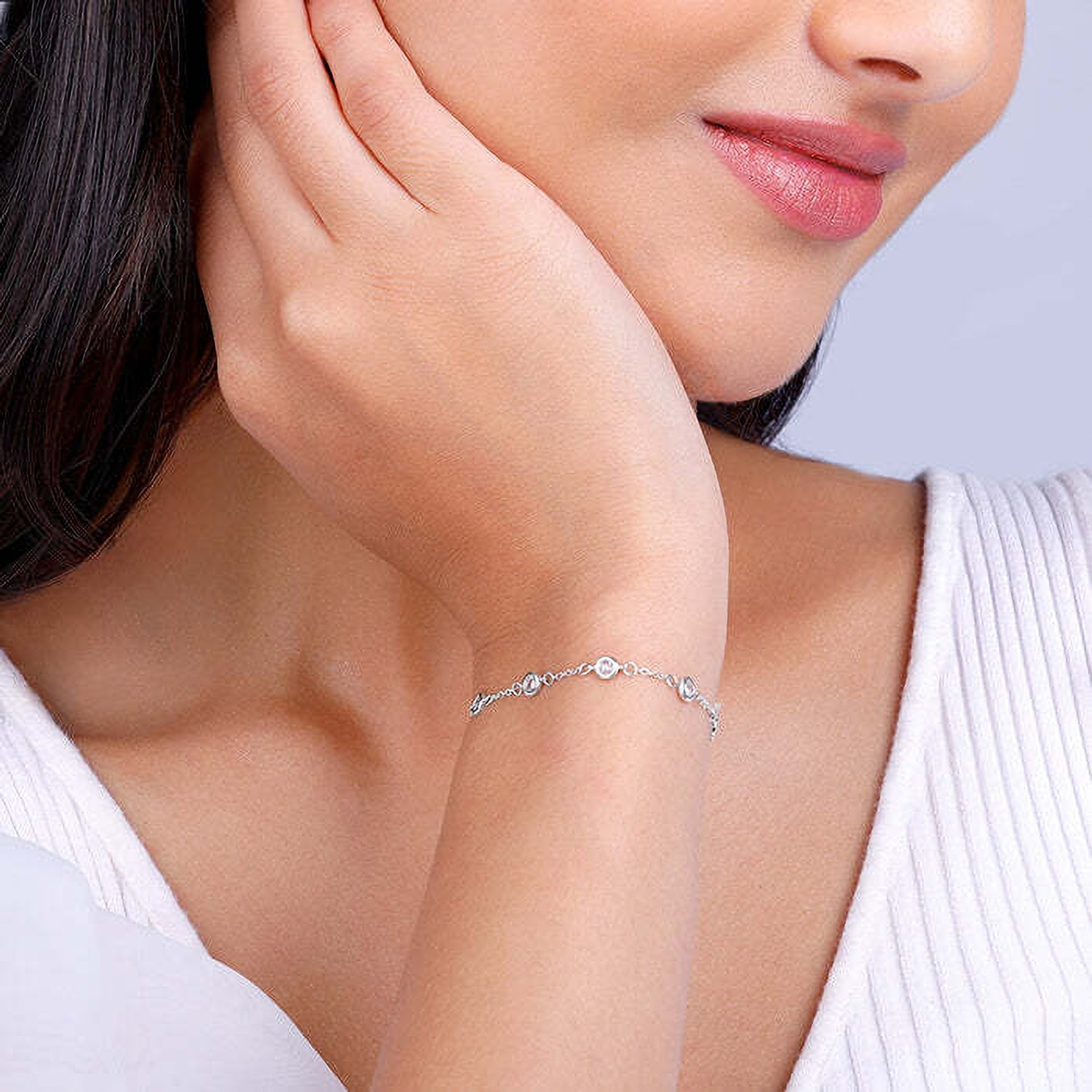 Image of GIVA Sterling Silver Zircon Rhodium Bracelet