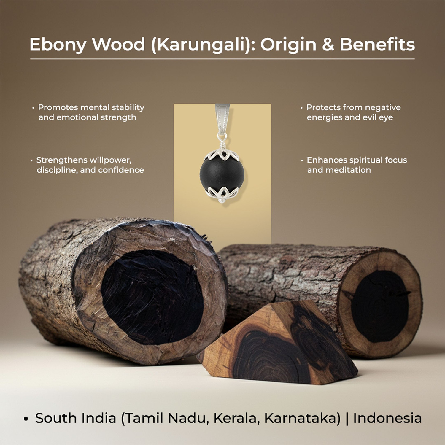 Image of DIVINE HINDU Karungali Malai with Silver Caps | 108 Beads | 6MM Beads Mala for Men & Women Wood Necklace