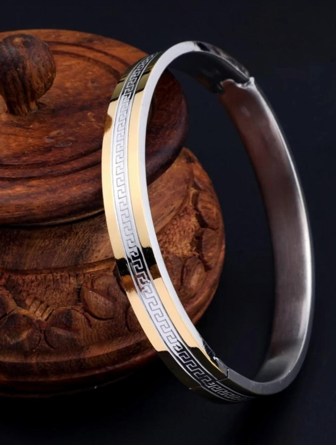 Image of GKKAKADIYA Stainless Steel Silver, Gold-plated Kada