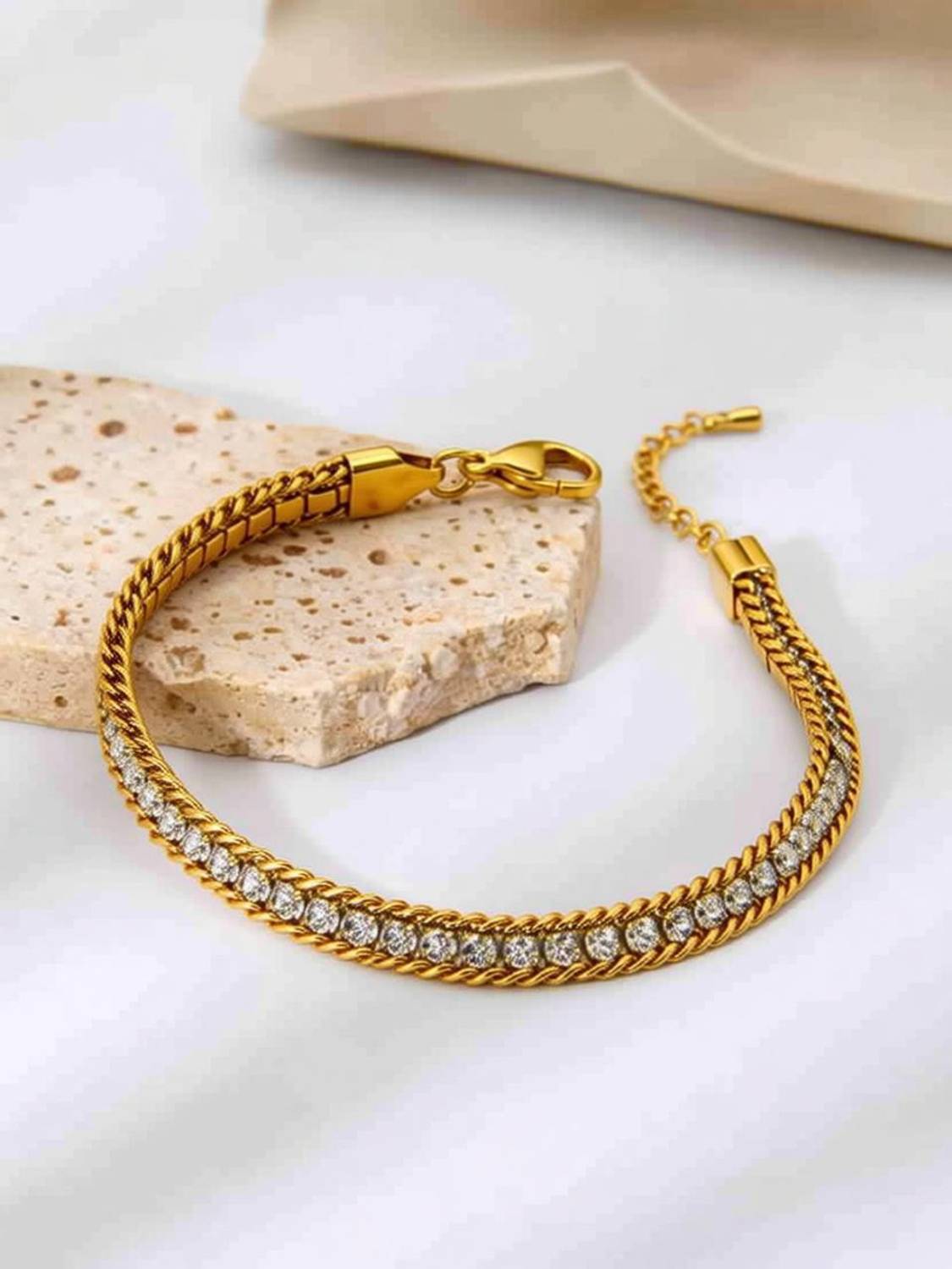 alinora jewels Stainless Steel Diamond Gold-plated Bracelet