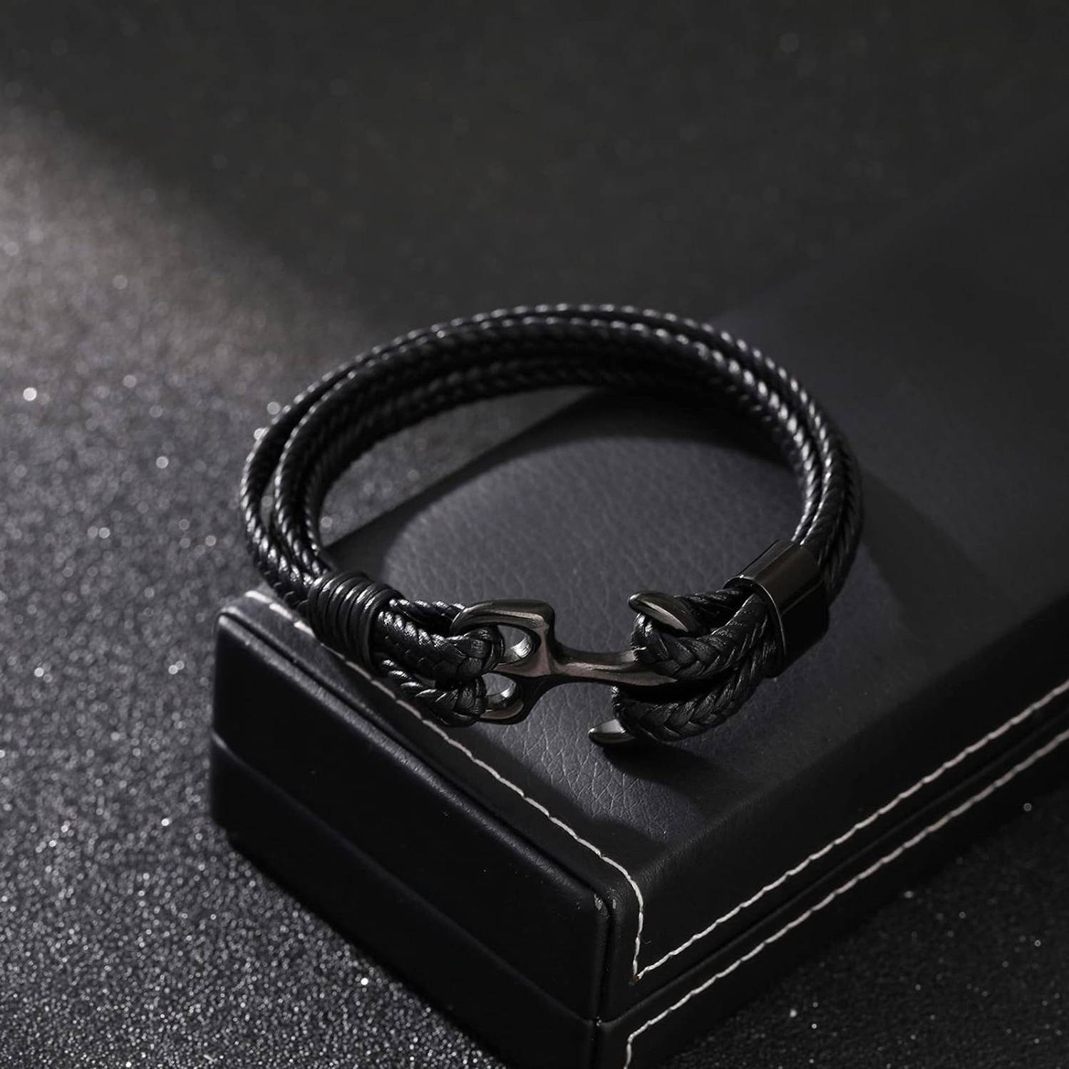 Fashion Frill Leather Black Silver Bracelet - Image 3