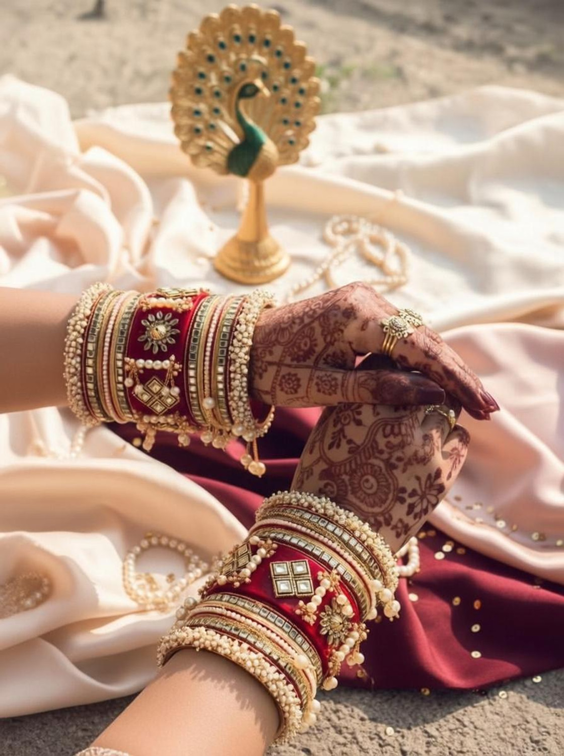 Image of SHIVANSH BANGLES Metal, Mother of Pearl, Plastic, Alloy Pearl Gold-plated Chudas
