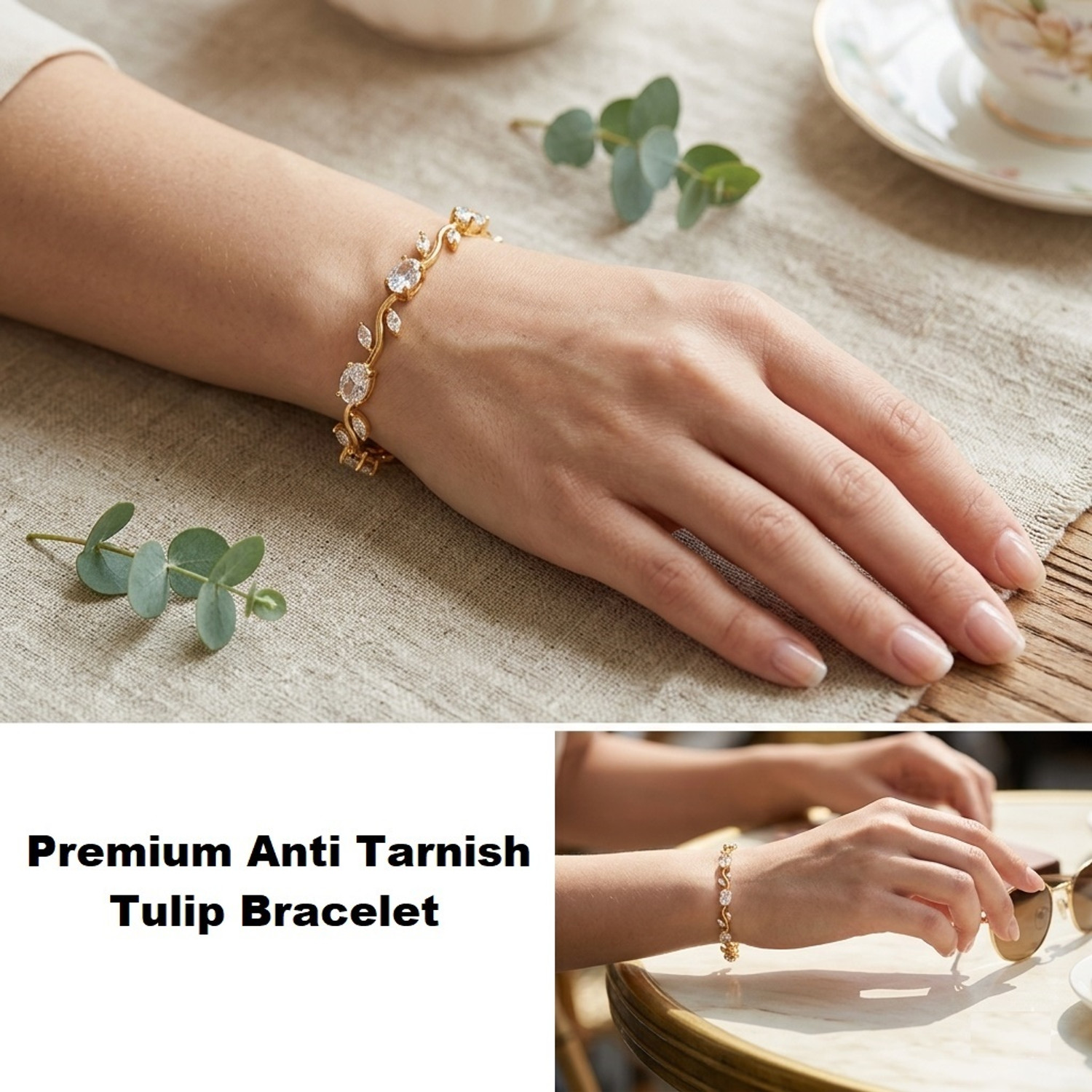 Image of Inites Crystal, Stainless Steel Diamond, Crystal, Zircon Gold-plated Bracelet