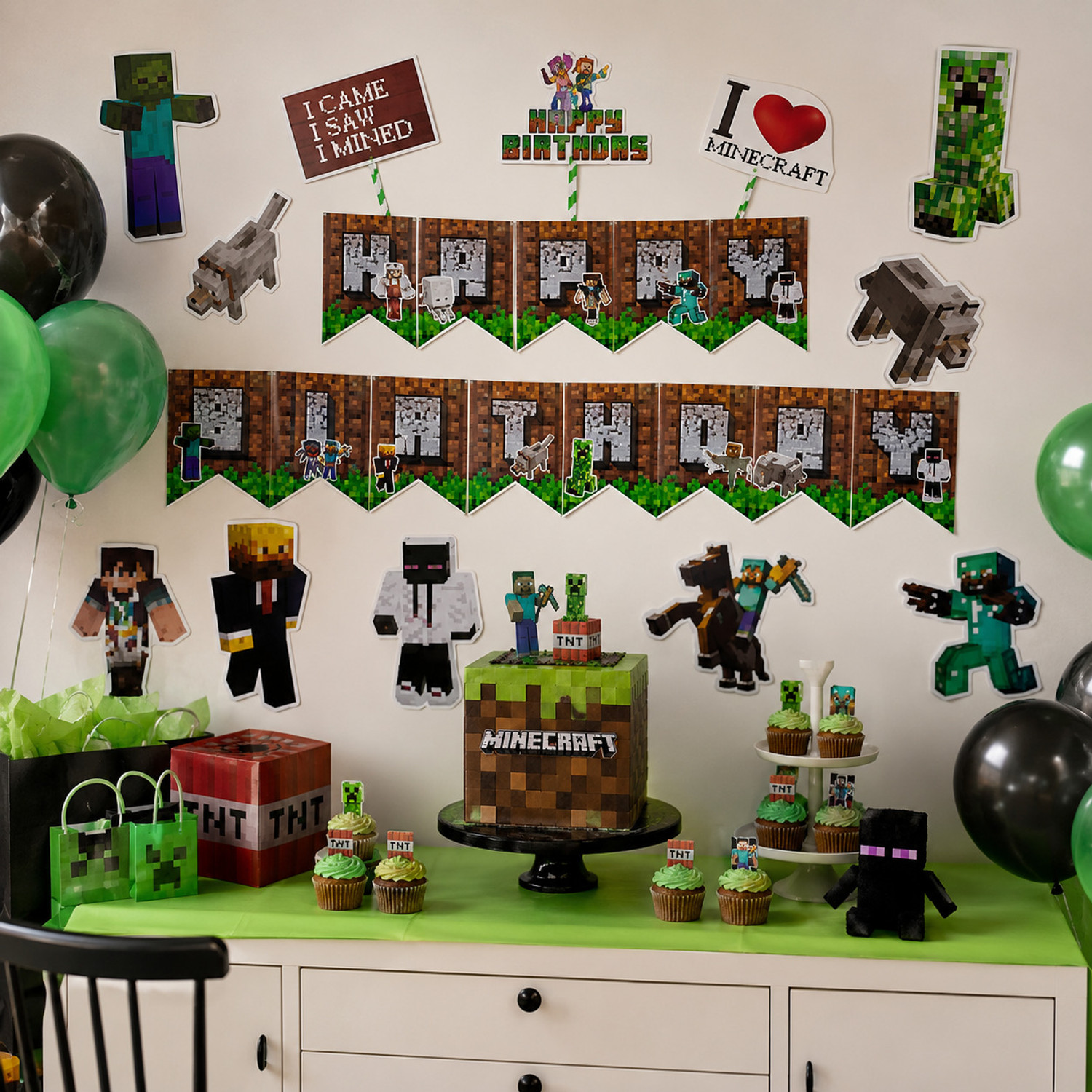 Image of FLICK IN 47 Pcs Minecraft Theme Birthday Decorations Set with Balloons
