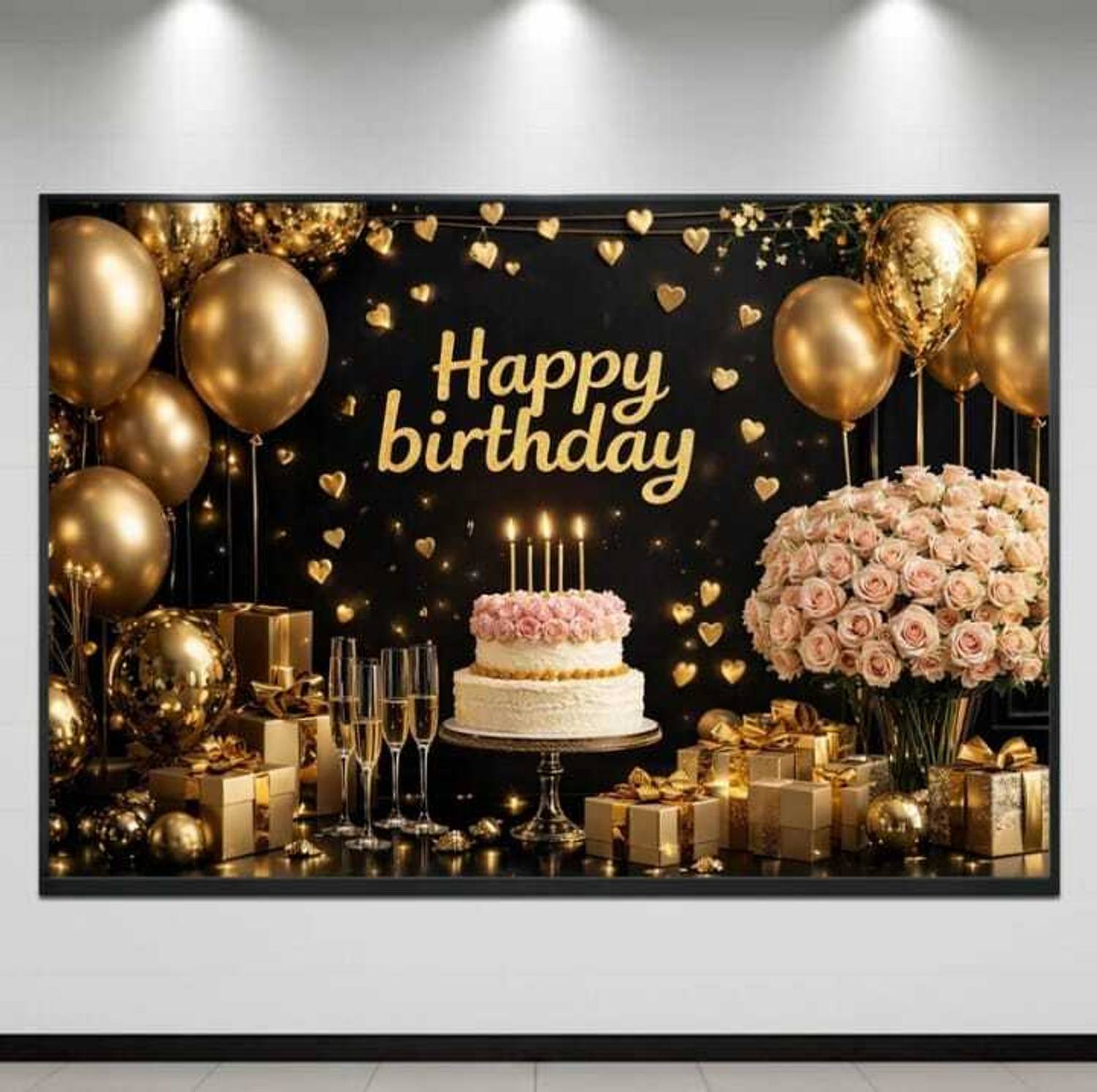 ADISHA FASHIOAN 123 GOLDEN BLACK WHITE CACK BIRTHDAY BANNER Banner