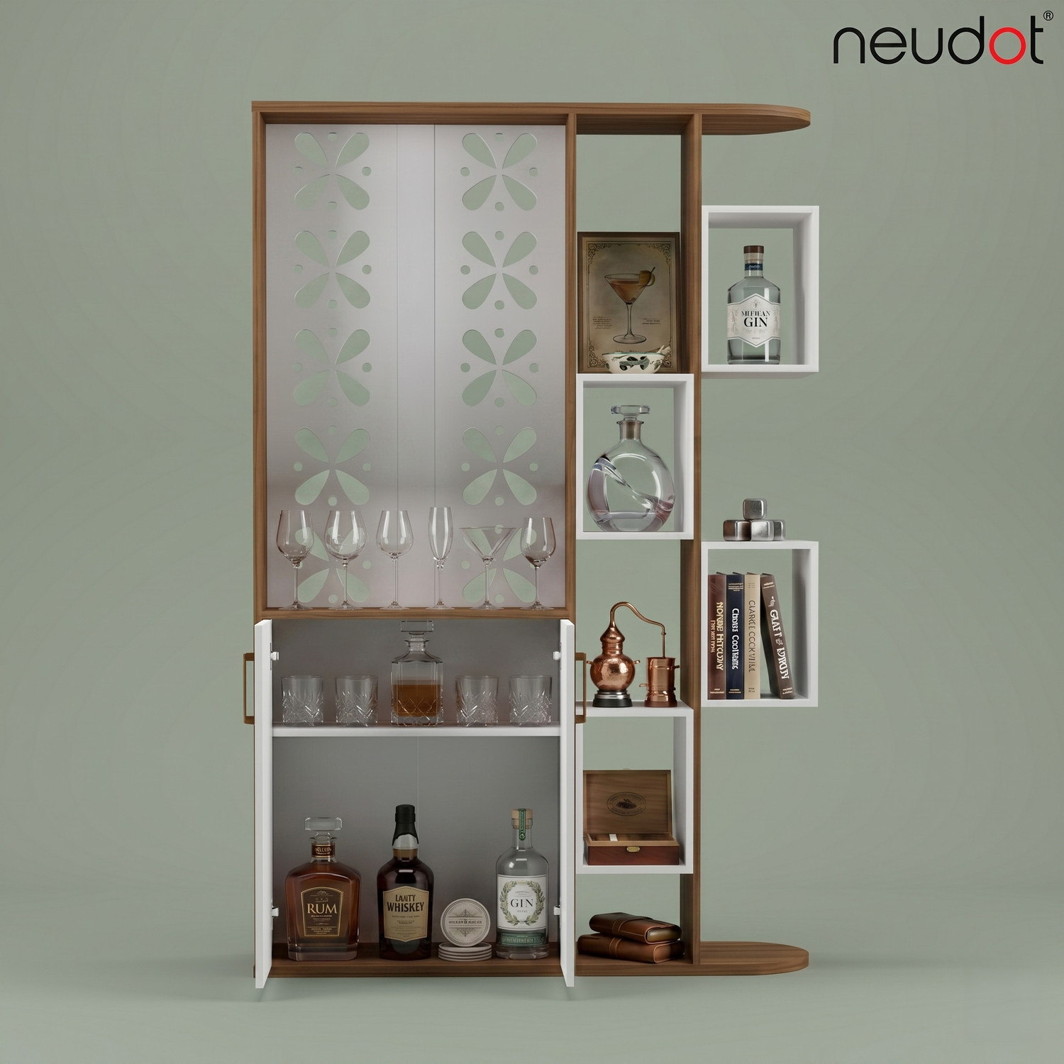 Image of NEUDOT Baileys | Bar Unit with Storage | Living Room Cabinet | Liquor Rack for Home | Engineered Wood Bar Cabinet