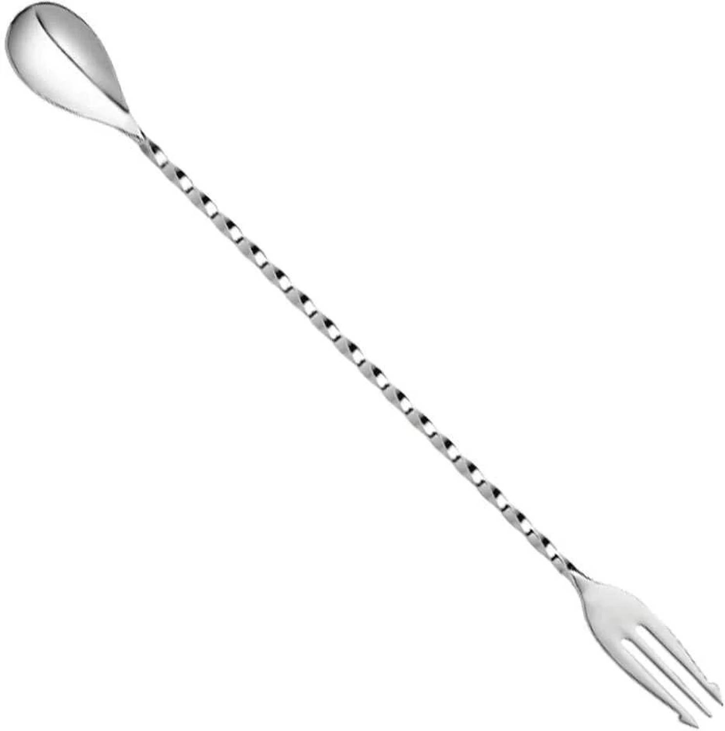 BARDECOR Bar Spoon with Fork | Teardrop Twisted Handle Design | Mixing Bar Spoon 1 - Piece Bar Set