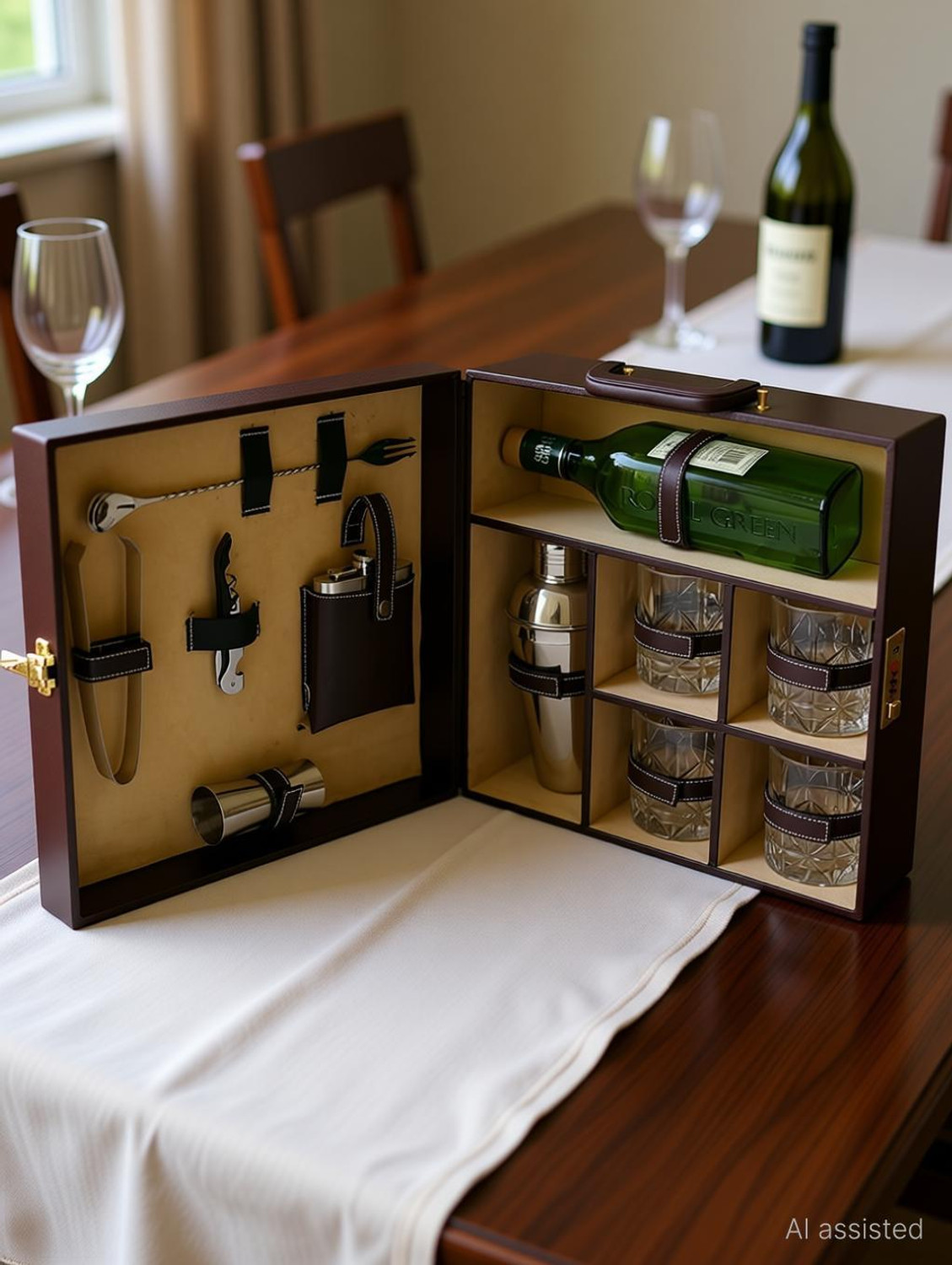 Image of SURFNPICK Premium Bar Set with Leather Case 4 Glasses - Portable Bartender Kit 1 - Piece Bar Set