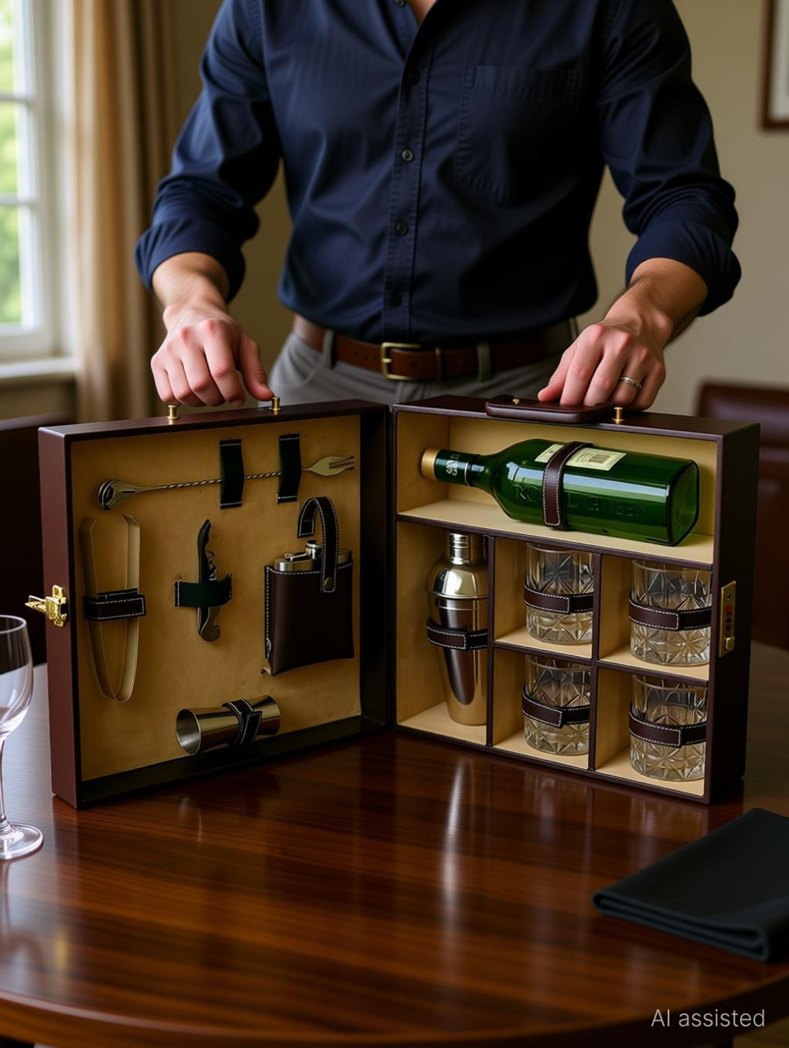 Image of SURFNPICK Premium Bar Set with Leather Case 4 Glasses - Portable Bartender Kit 1 - Piece Bar Set