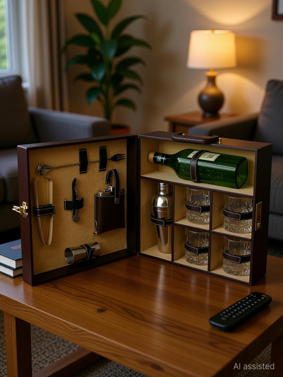 Image of SURFNPICK Premium Bar Set with Leather Case 4 Glasses - Portable Bartender Kit 1 - Piece Bar Set