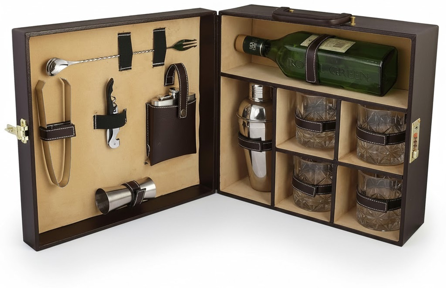 Image of SURFNPICK Premium Bar Set with Leather Case 4 Glasses - Portable Bartender Kit 1 - Piece Bar Set